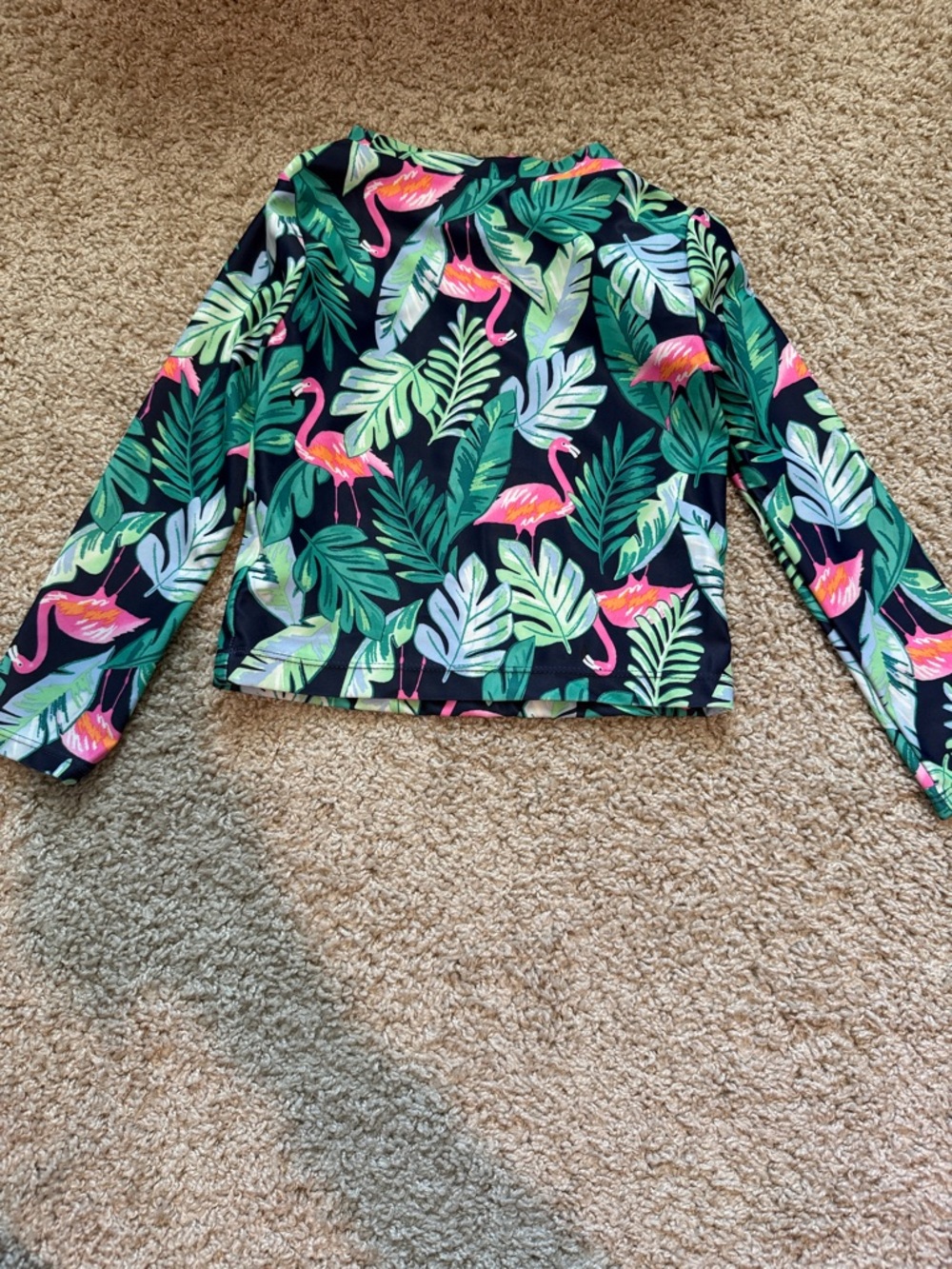 Carter's Navy Rash Guard Set with Pink Flamingos & Green Leaves - Picture 5 of 10